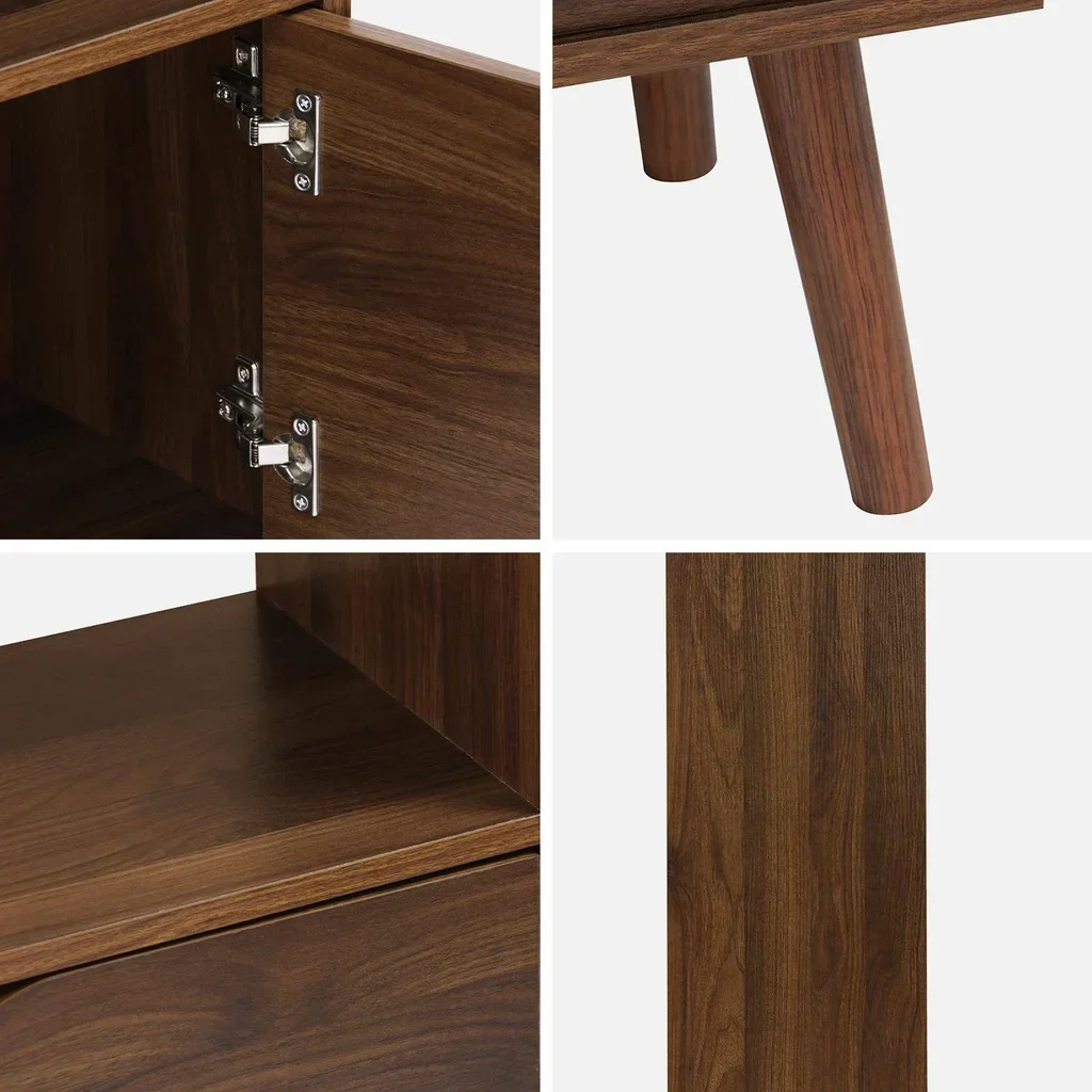 Bibliothèque scandinave 2 portes 3 niveaux finition bois de noyer