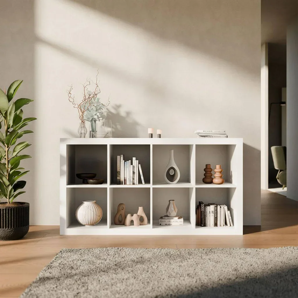 Bibliothèque étagère 4 niveaux 8 casiers bois - Meuble de rangement modulable