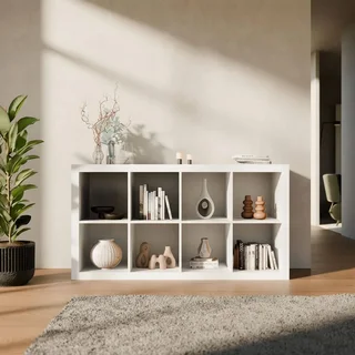 Bibliothèque étagère 4 niveaux 8 casiers bois - Meuble de rangement modulable