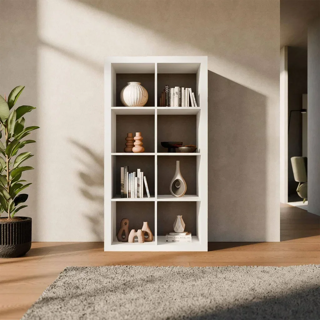 Bibliothèque étagère 4 niveaux 8 casiers bois - Meuble de rangement modulable