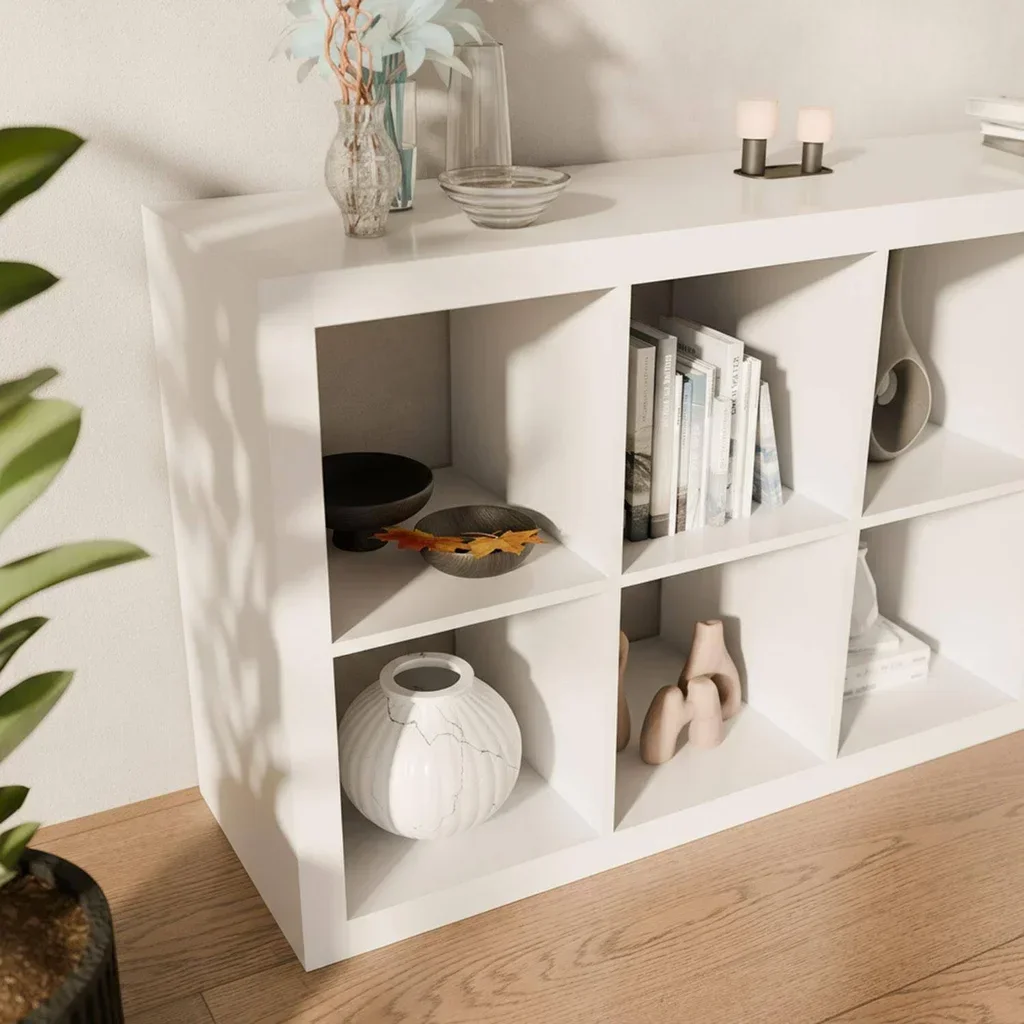 Bibliothèque étagère 4 niveaux 8 casiers bois - Meuble de rangement modulable