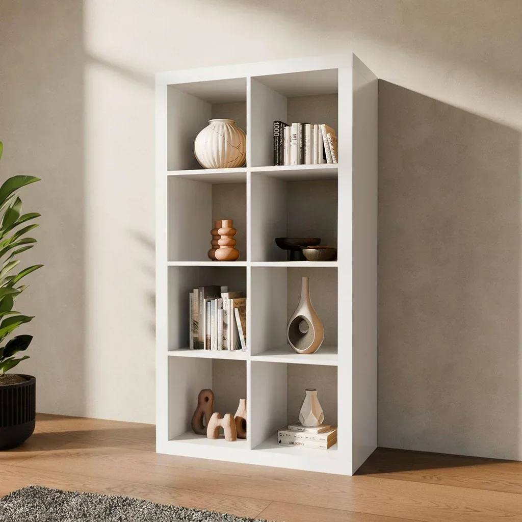 Bibliothèque étagère 4 niveaux 8 casiers bois - Meuble de rangement modulable