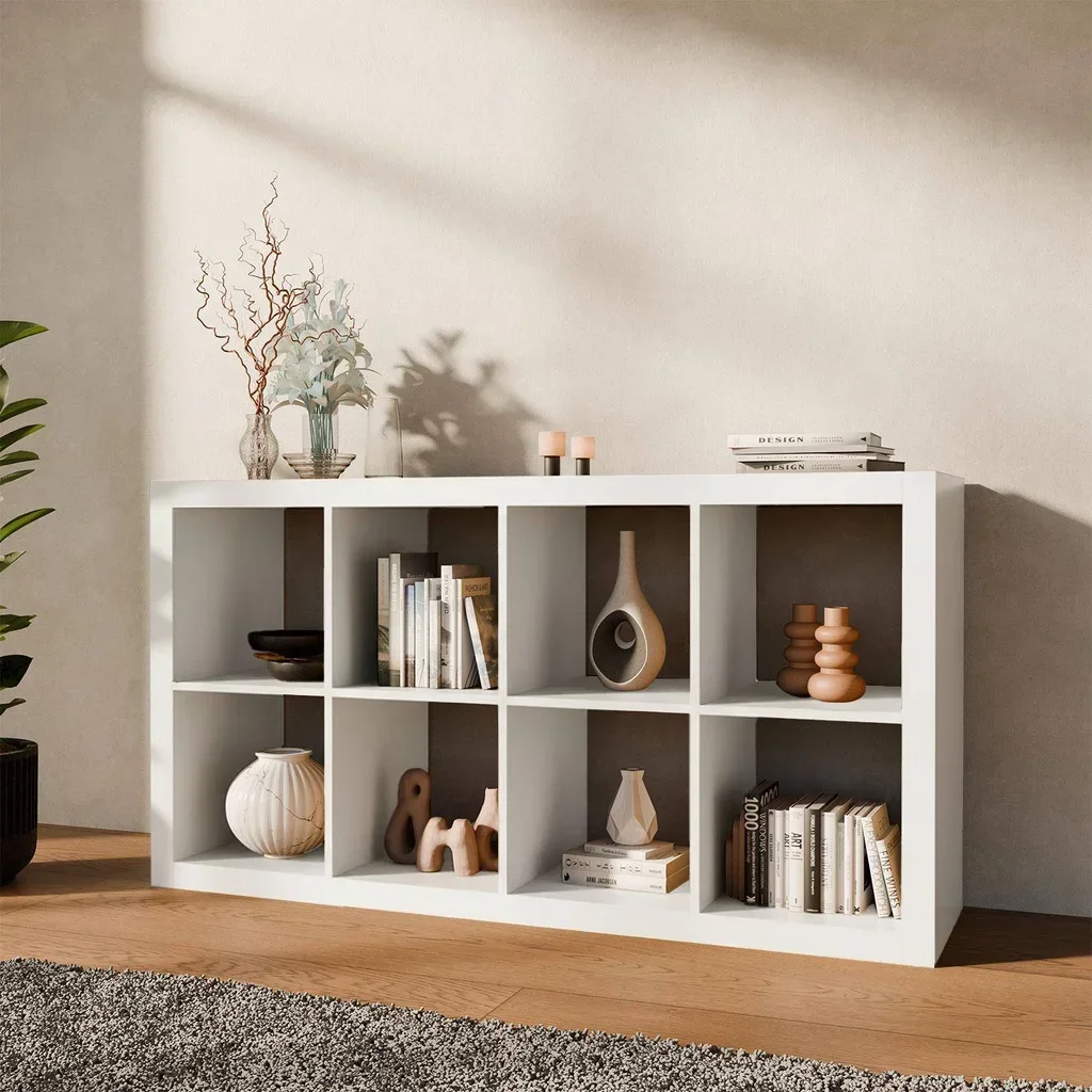 Bibliothèque étagère 4 niveaux 8 casiers bois - Meuble de rangement modulable