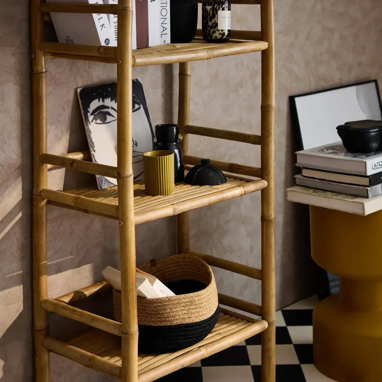 Bibliothèque étagère 4 niveaux bambou style exotique Fidji