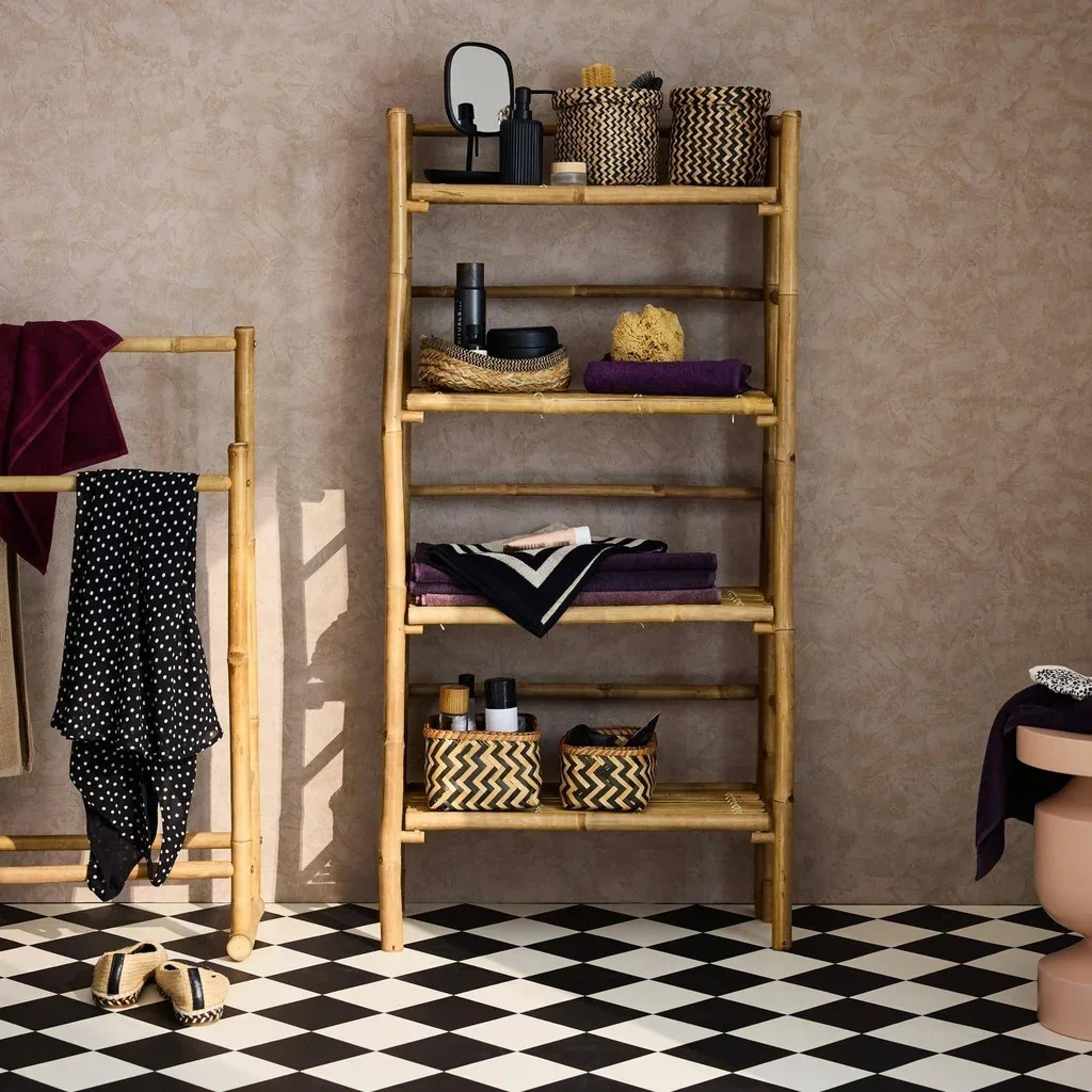 Bibliothèque étagère 4 niveaux en bambou style exotique Fidji