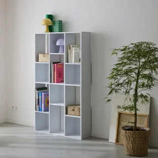 Bibliothèque étagère bois 3 niveaux 12 cases de rangement Pieter design minimaliste