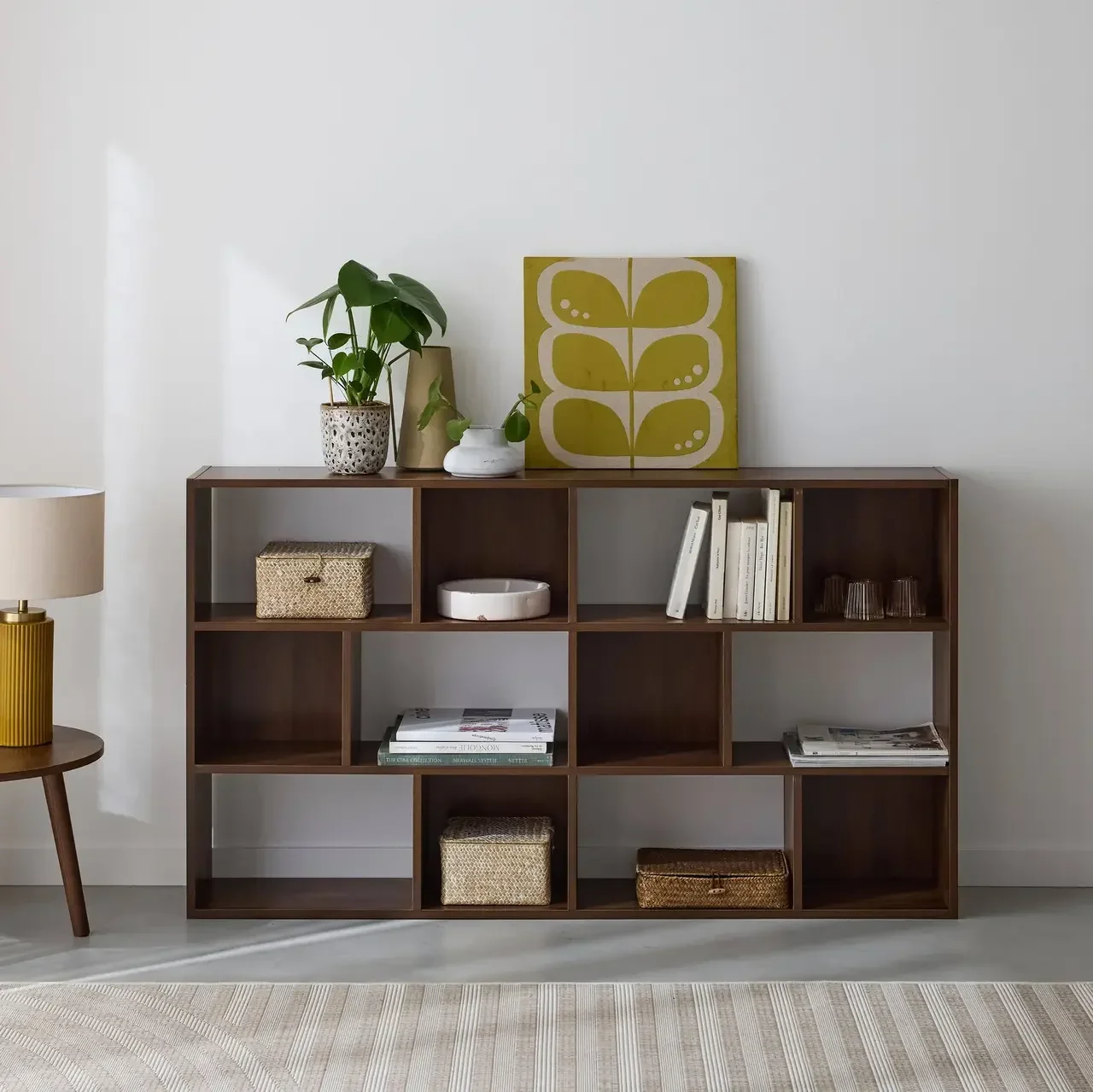 Bibliothèque étagère bois 3 niveaux 12 cases rangement design Pieter