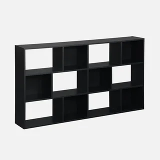 Bibliothèque étagère bois 3 niveaux 12 cases rangement salon bureau
