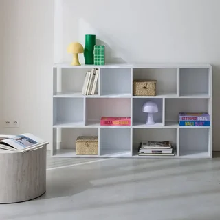 Bibliothèque étagère bois 3 niveaux 12 cases de rangement Pieter design minimaliste
