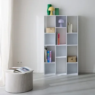 Bibliothèque étagère bois 3 niveaux 12 cases de rangement Pieter design minimaliste