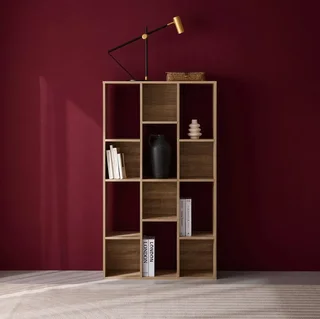 Bibliothèque bois 3 niveaux 12 cases rangement design Pieter