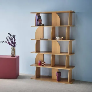 Bibliothèque bois exotique 5 niveaux Alva déco salon