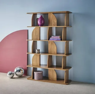 Bibliothèque étagère bois exotique 5 niveaux décoration salon Alva
