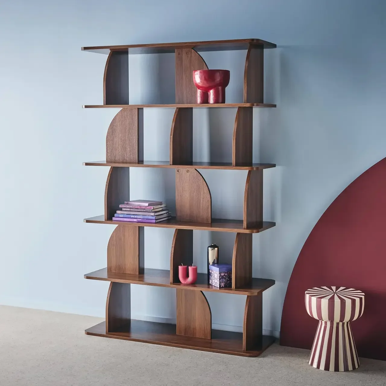 Bibliothèque étagère bois exotique 5 niveaux décoration salon Alva