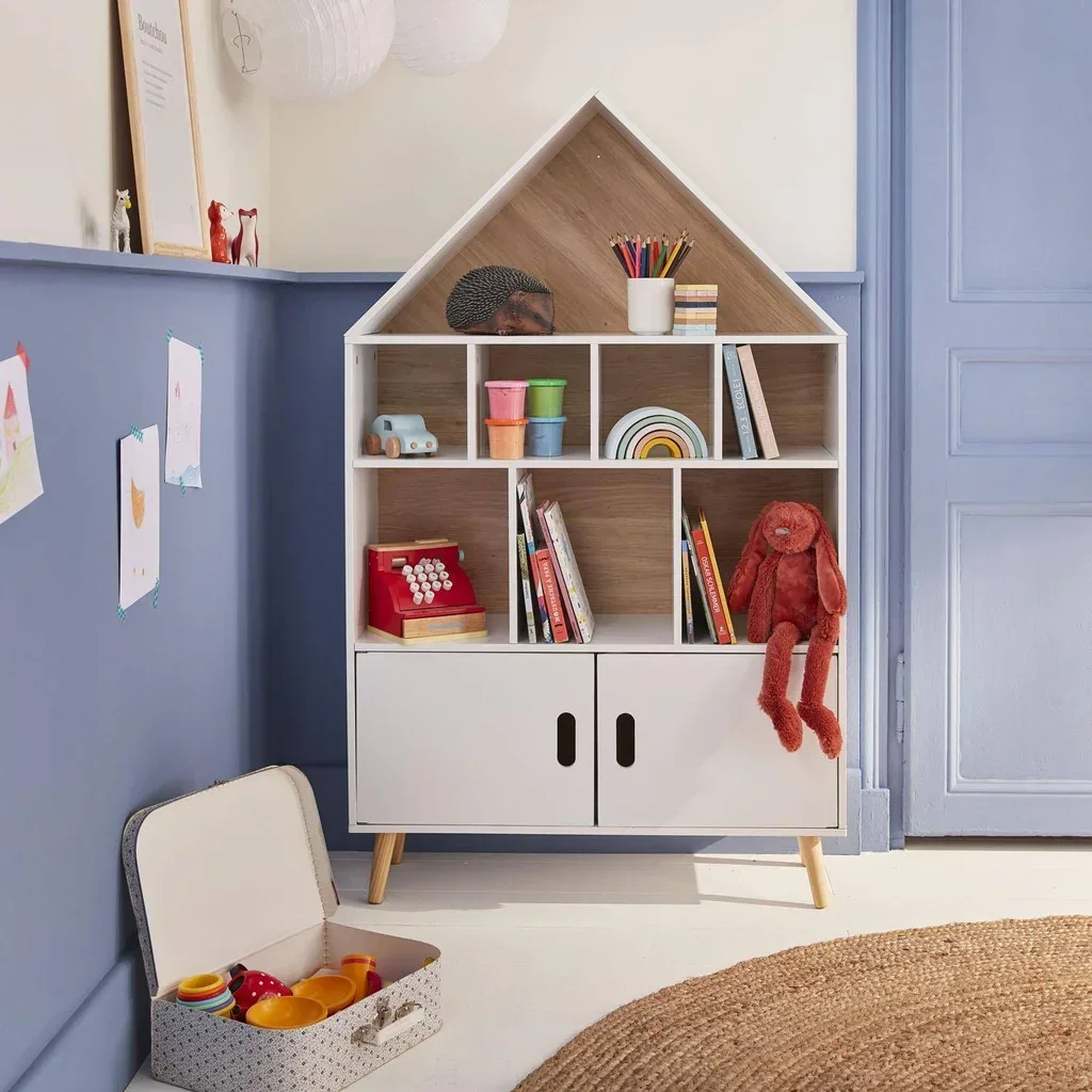 Bibliothèque enfant bois massif 8 casiers maison Tobias