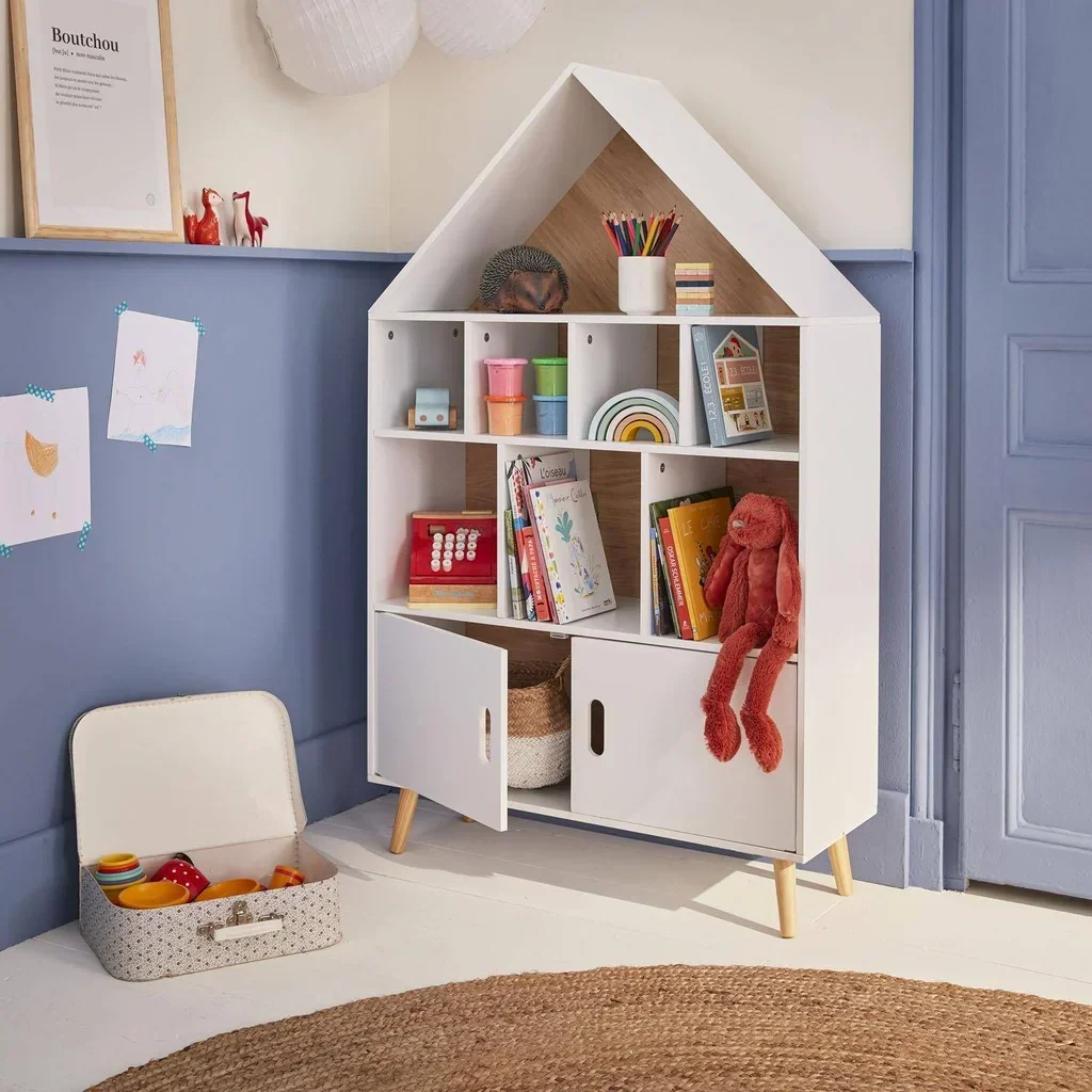 Bibliothèque enfant bois massif 8 casiers maison Tobias
