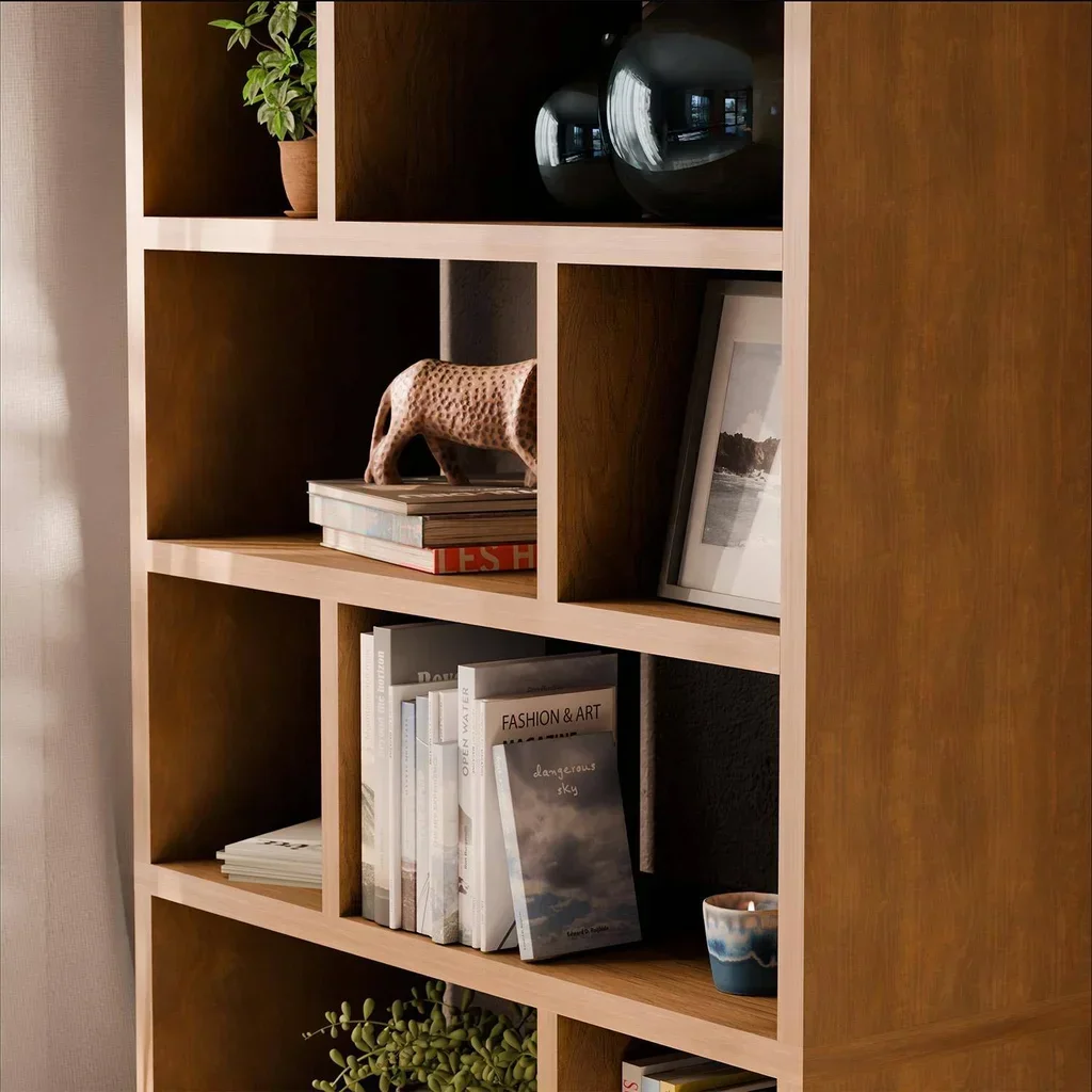 Bibliothèque étagère design asymétrique 5 niveaux bois naturel