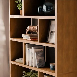 Bibliothèque étagère design asymétrique 5 niveaux bois naturel