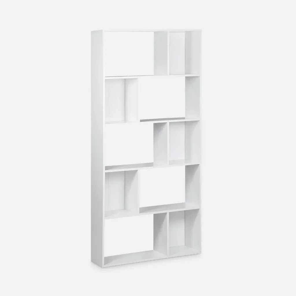 Bibliothèque design bois 5 niveaux 10 cases rangement Pieter noir