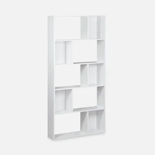 Bibliothèque design bois 5 niveaux 10 cases rangement Pieter noir