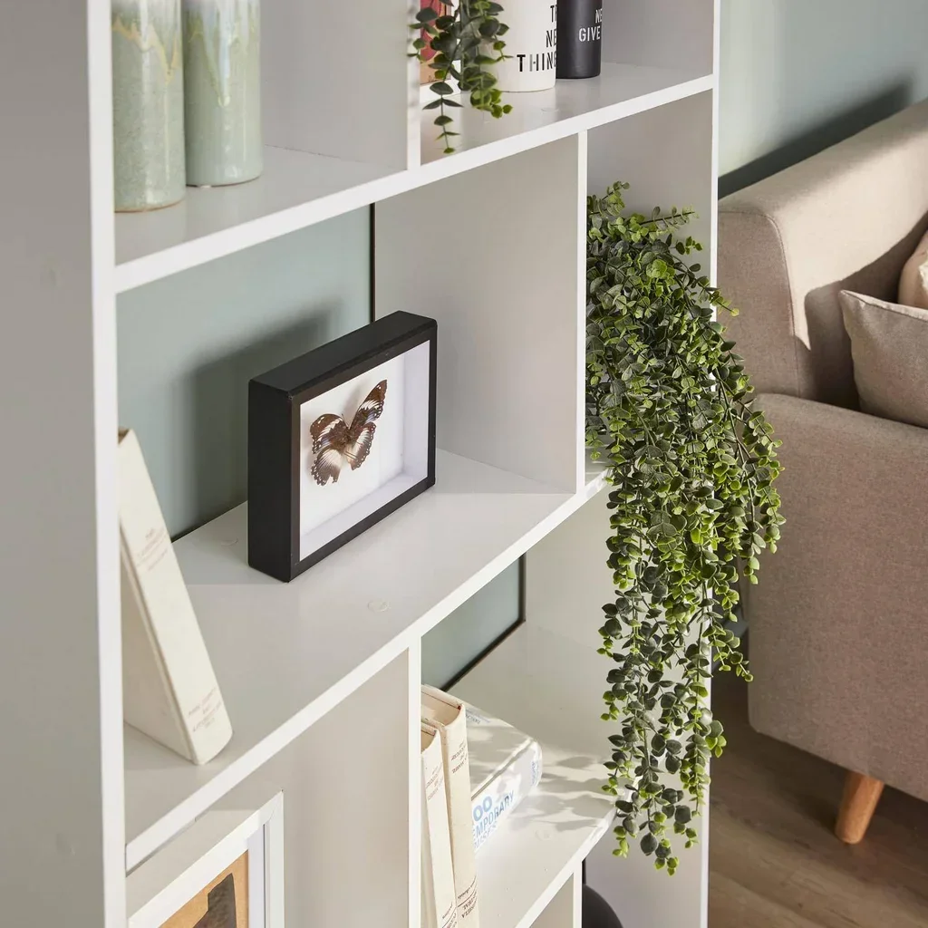 Bibliothèque design bois 5 niveaux 10 cases rangement Pieter noir