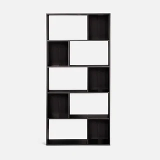 Bibliothèque design bois 5 niveaux 10 cases rangement noir Pieter