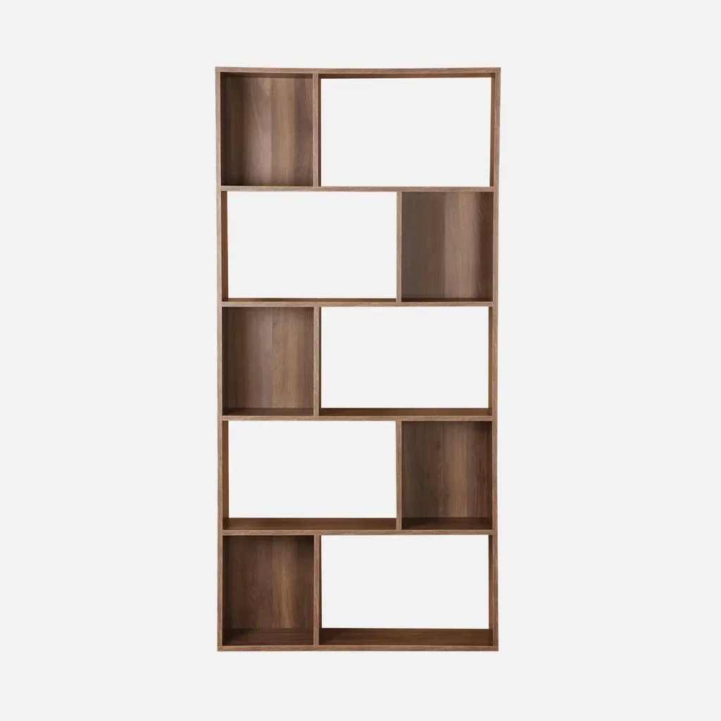 Bibliothèque design bois 5 niveaux 10 cases rangement Pieter noir