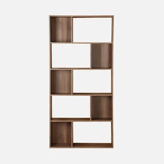 Bibliothèque design bois 5 niveaux 10 cases rangement Pieter noir