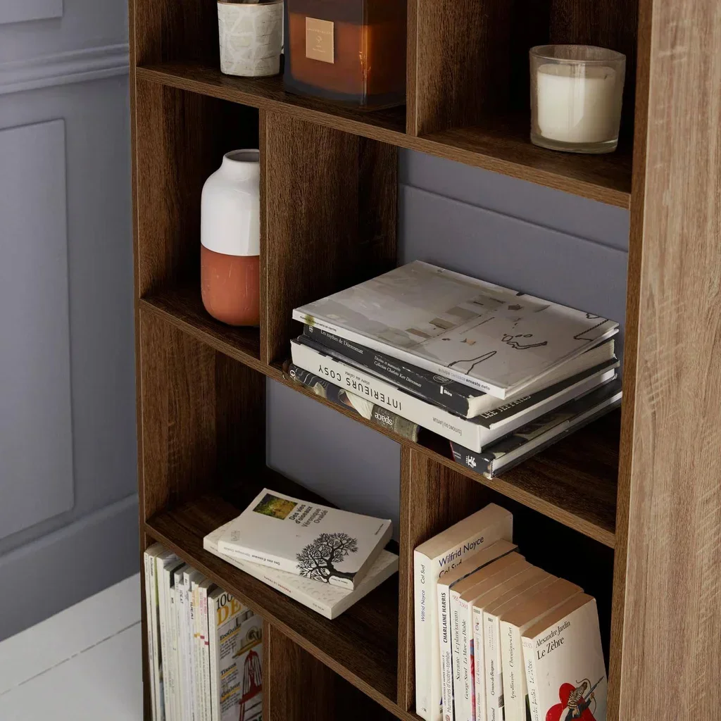 Bibliothèque design bois 5 niveaux 10 cases rangement Pieter noir
