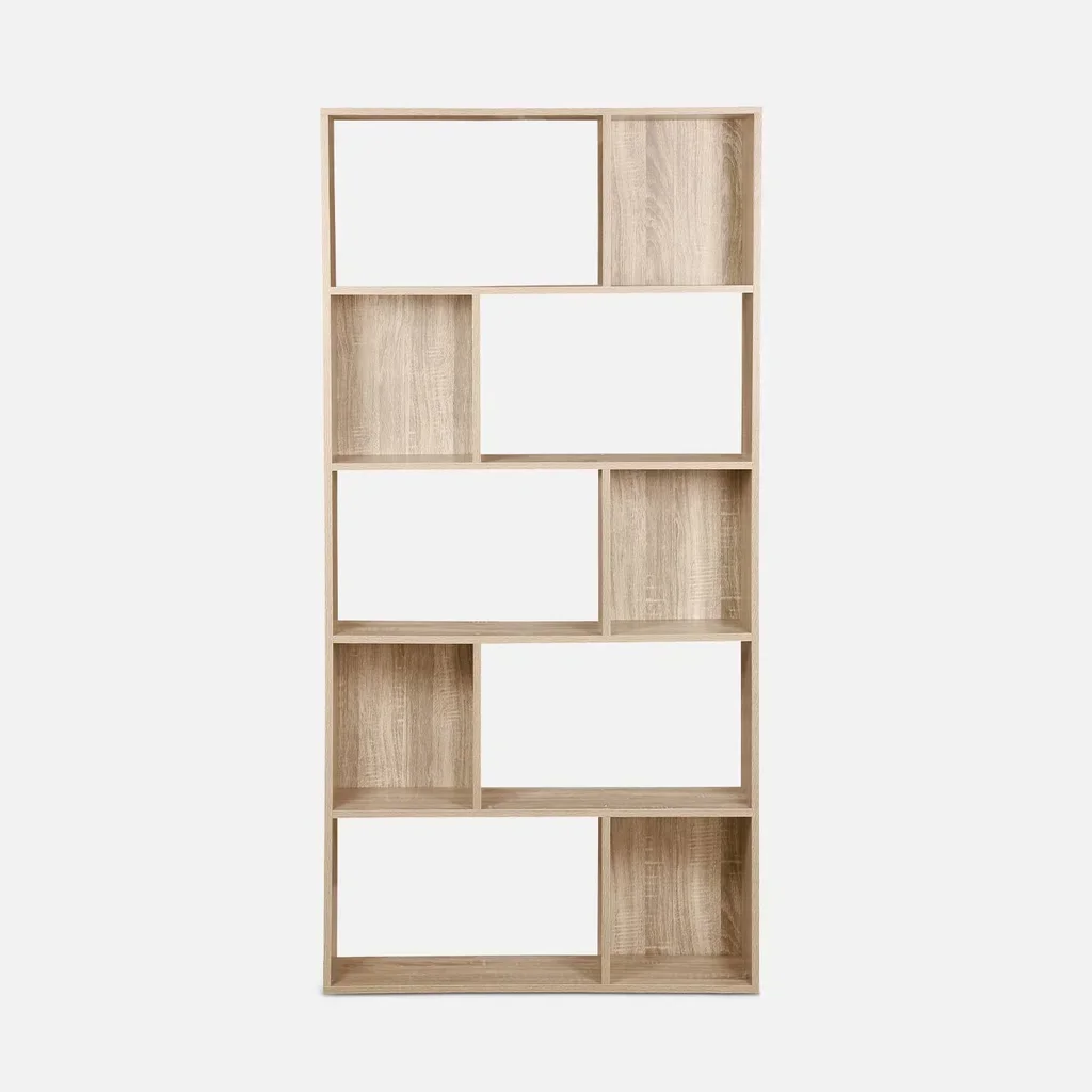 Bibliothèque design bois 5 étagères 10 cases rangement noir Pieter 173cm