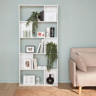 Bibliothèque design bois 5 niveaux 10 cases rangement Pieter noir