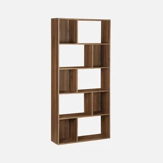 Bibliothèque design bois 5 niveaux 10 cases rangement Pieter noir
