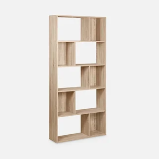Bibliothèque design bois 5 étagères 10 cases rangement noir Pieter 173cm