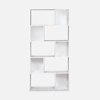 Bibliothèque design bois 5 niveaux 10 cases rangement Pieter noir