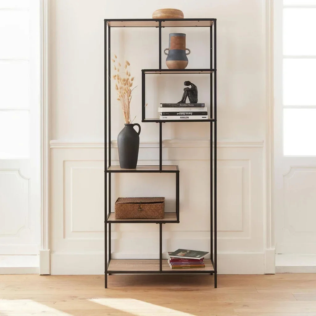 Bibliothèque industrielle 6 niveaux métal bois style loft