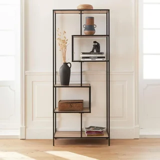 Bibliothèque industrielle 6 niveaux métal bois style loft