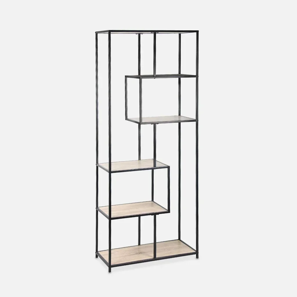 Bibliothèque industrielle 6 niveaux métal bois style loft