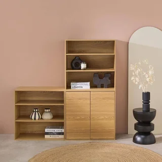 Estante modular madeira 3 compartimentos 2 portas 5 prateleiras arrumação Kompo