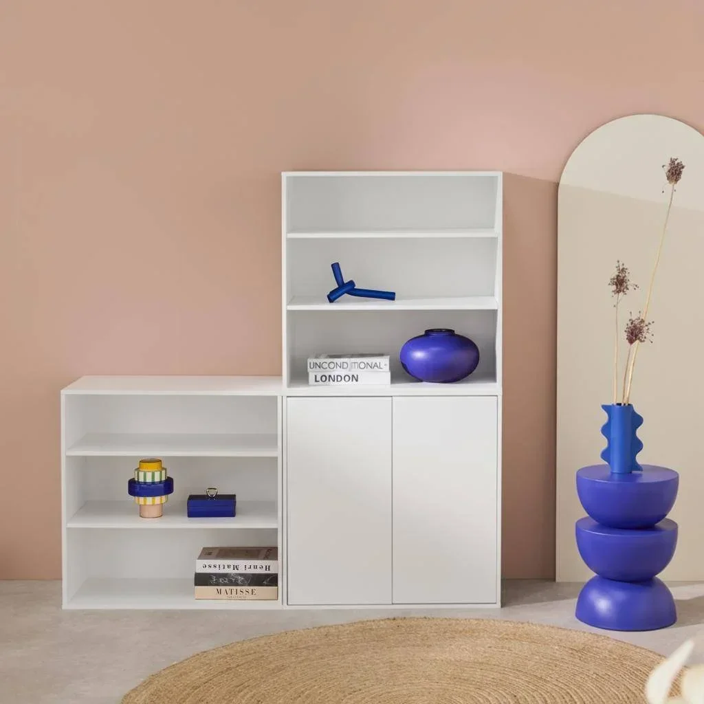 Bibliothèque modulable bois Kompo 3 caissons 2 portes 5 étagères