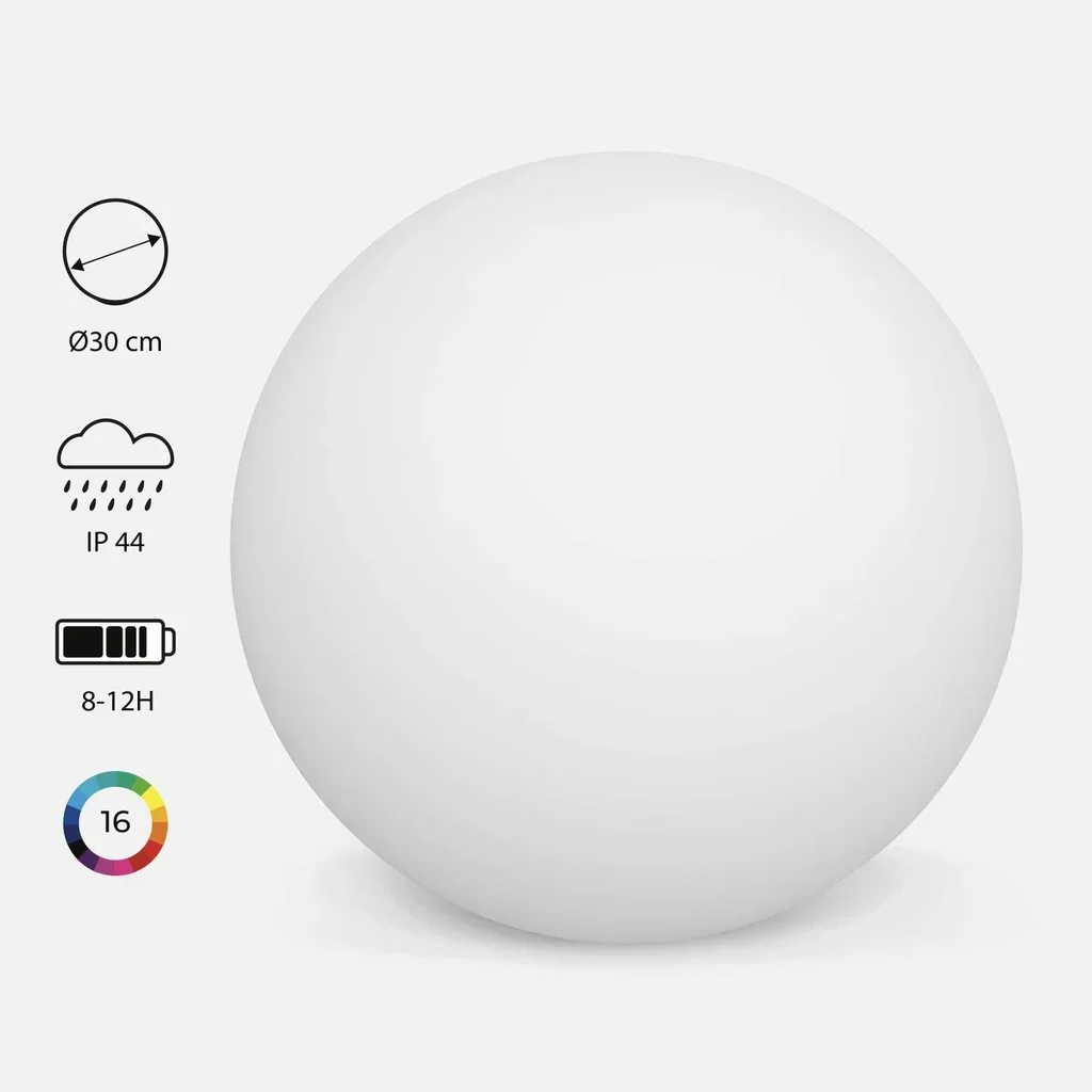 Boule lumineuse LED sans fil 16 couleurs 30 cm étanche intérieur extérieur
