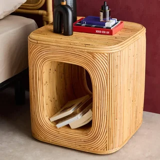 Table d'appoint rotin Baya avec niche rangement - bout de canapé naturel