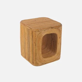 Table d'appoint rotin Baya avec niche rangement - bout de canapé naturel