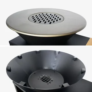 Fire pit barbecue Ø80cm with side table, storage compartments and protective cover