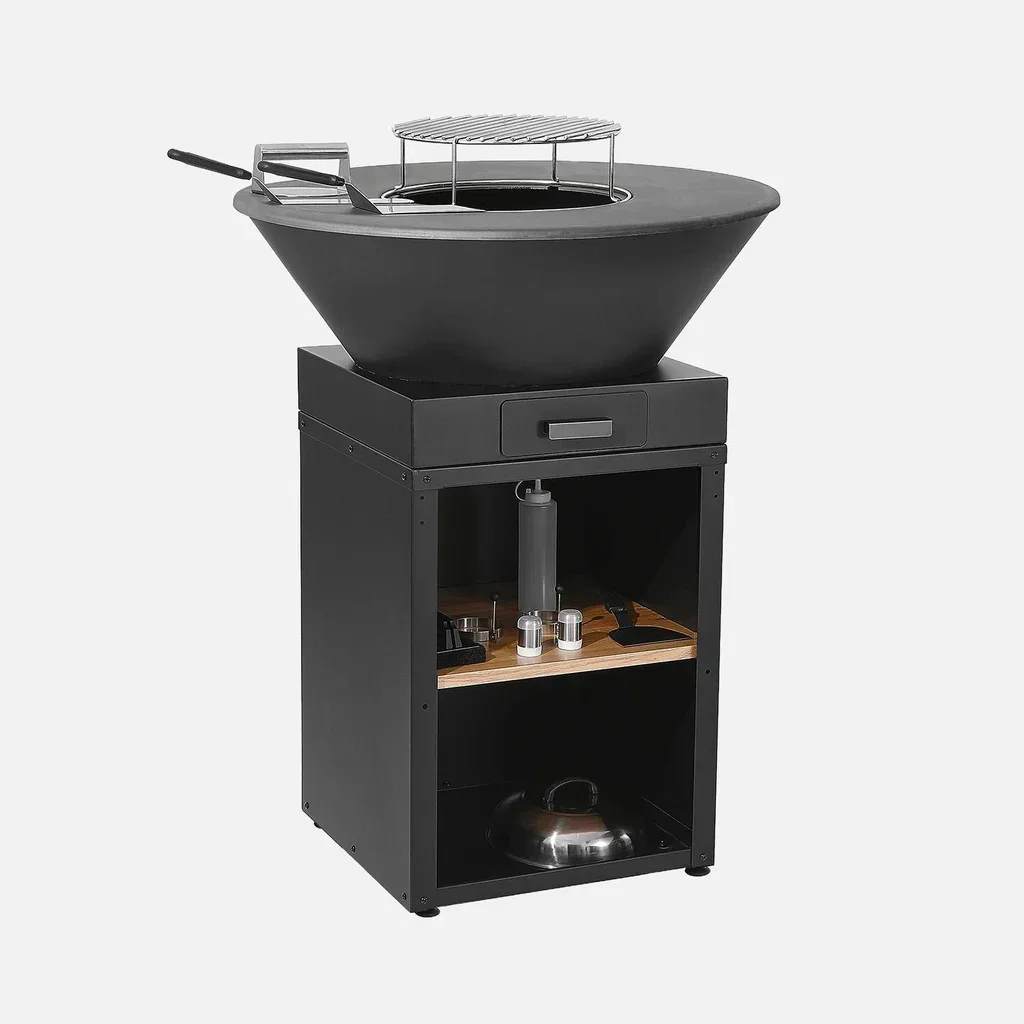 Brasero barbecue Ø81,5 cm avec grille plancha, couvercle et accessoires complets