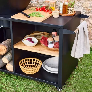 Brasero barbecue rond 80 cm avec desserte et rangements intégrés
