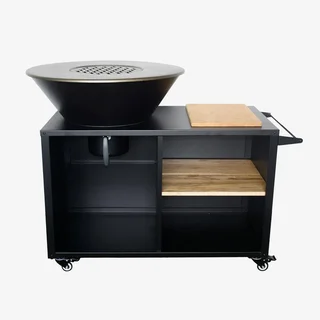 Brasero barbecue rond 80 cm avec desserte et rangements intégrés