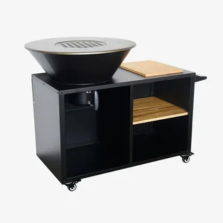 Brasero barbecue rond 80 cm avec desserte et rangements intégrés
