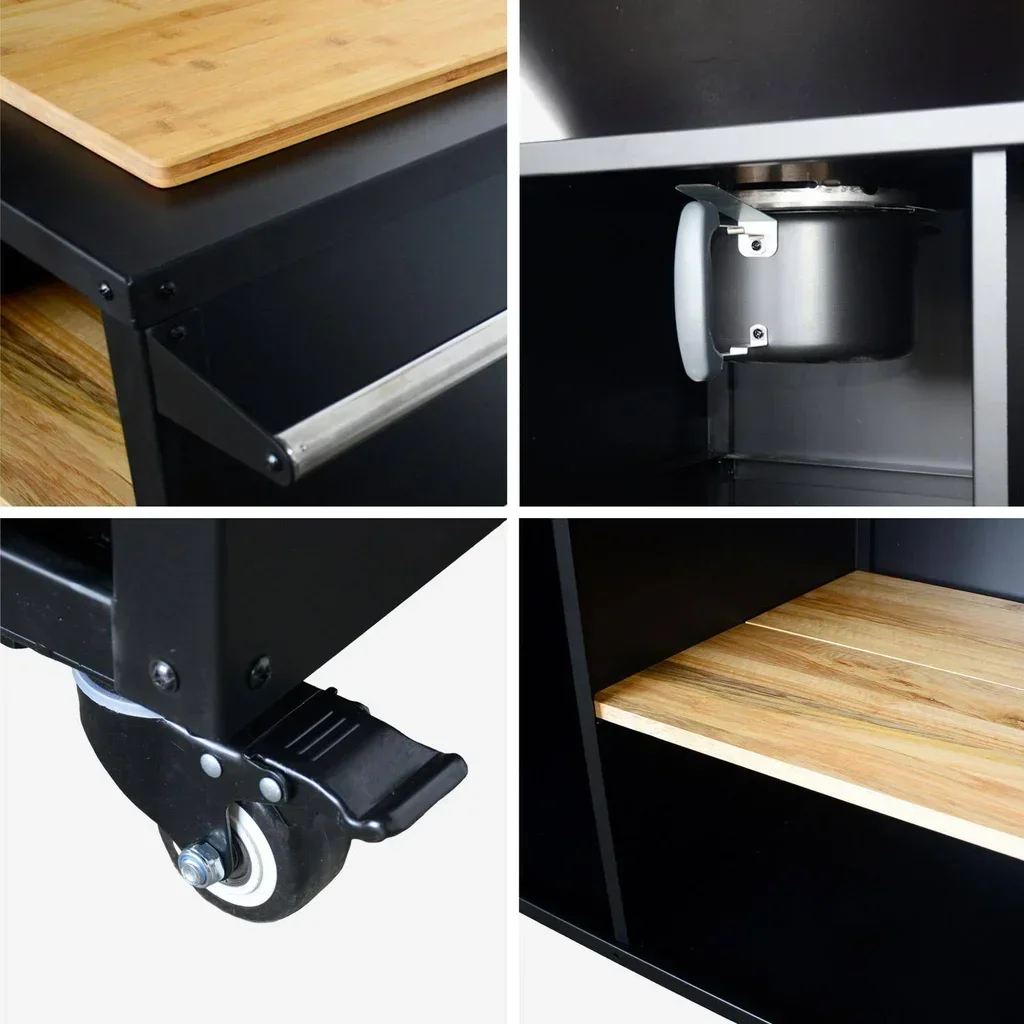 Brasero barbecue rond 80 cm avec desserte et rangements intégrés