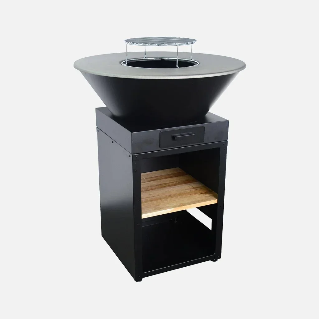 Brasero extérieur Ø81,5cm avec grille plancha et rangement bois intégré