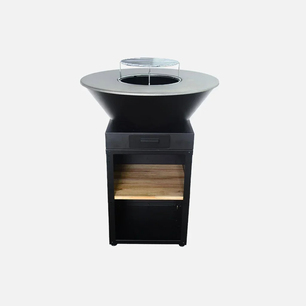Brasero barbecue Ø81,5 cm acier avec grille plancha et rangement bois